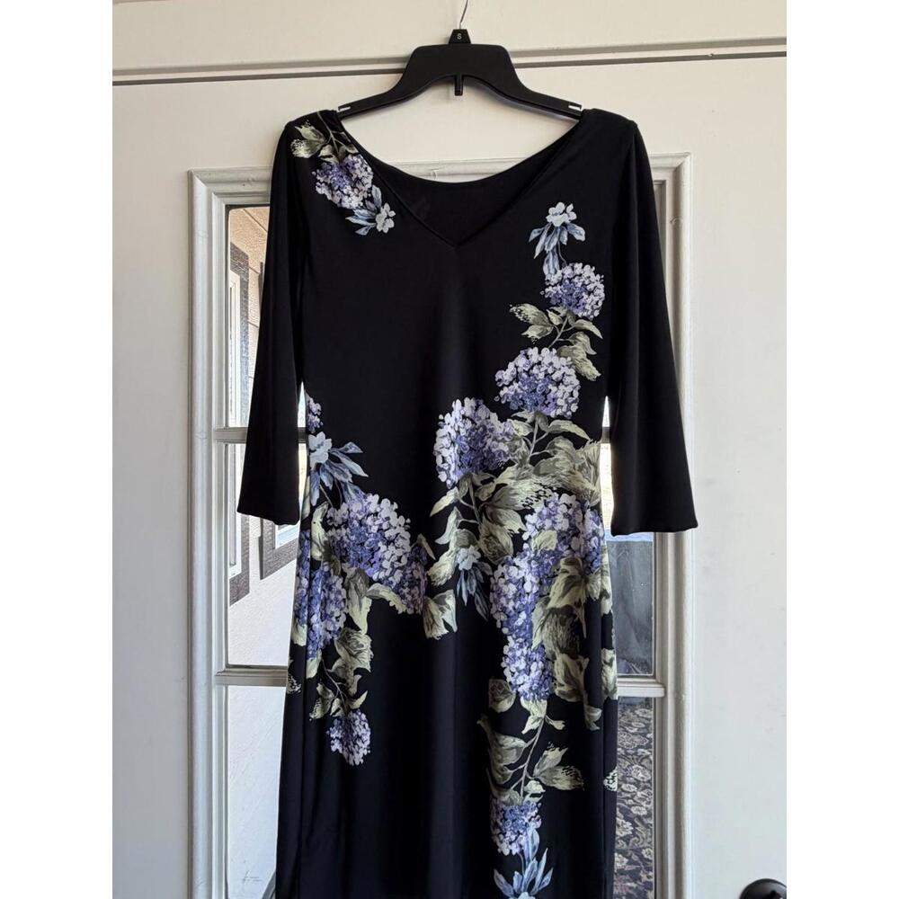 WHBM Small 3/4 Long Sleeve Floral Stretch Black Periwinkle